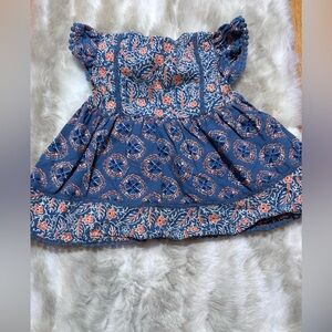 Roller Rabbit Baby Girl Blue Floral Boho Tiered Dress 12-18 Months
